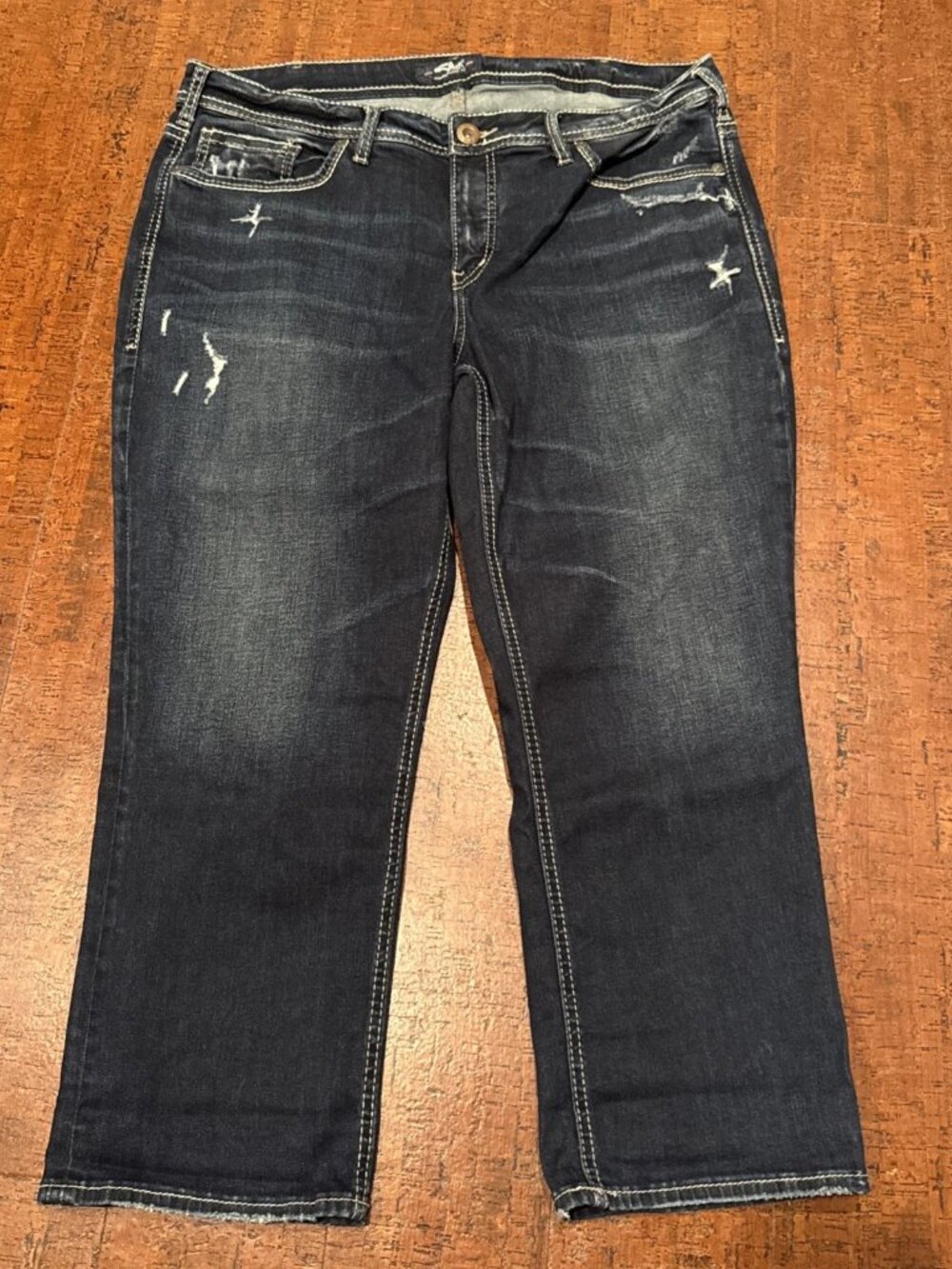 Silver Jeans Women’s Plus 18 Suki Capri Dark Wash Blue Stretch Cropped Jeans